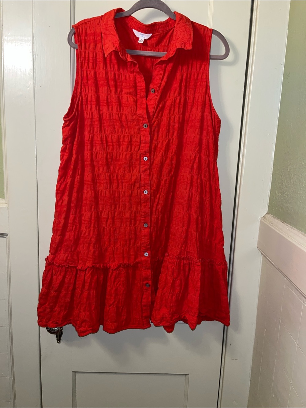 Time and Tru Red Sleeveless Button-Front Mini Dress
